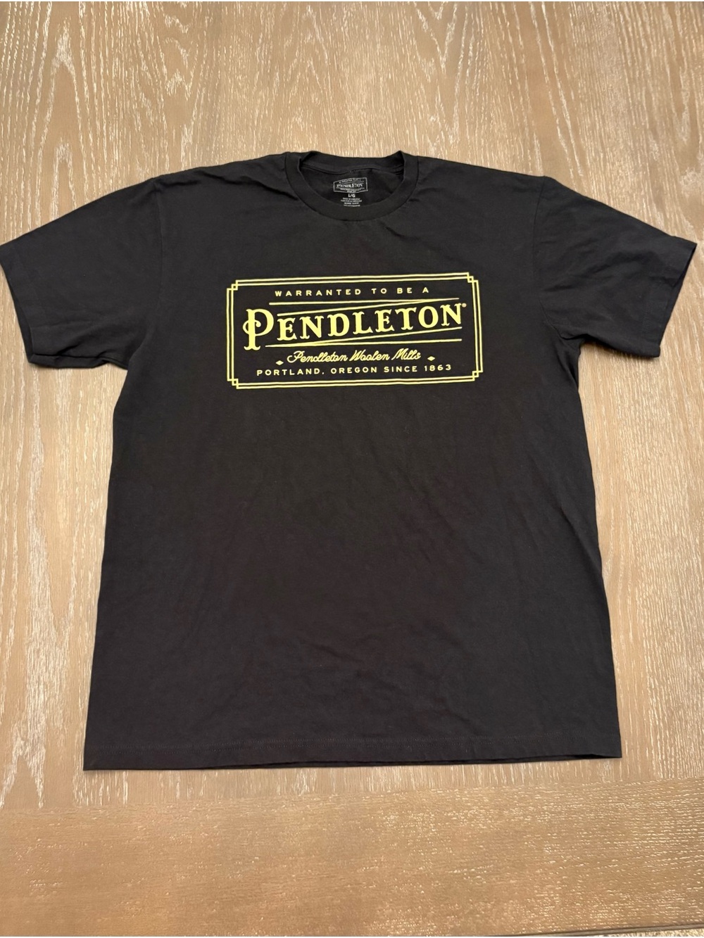 Pendleton Black T-Shirt with Yellow Logo Graphic Large